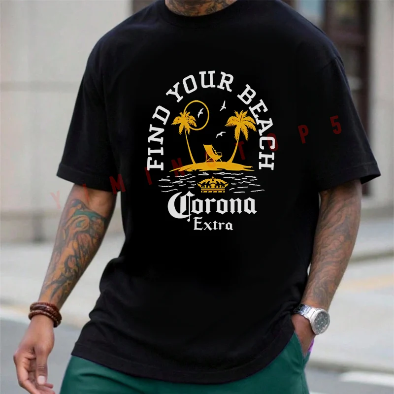 

Corona Extra Vintage Palm Tree Island Design Moto Cotton Tshirt Men Funny Men T-shirt Summer Harajuku Short-Sleeve Top Tees