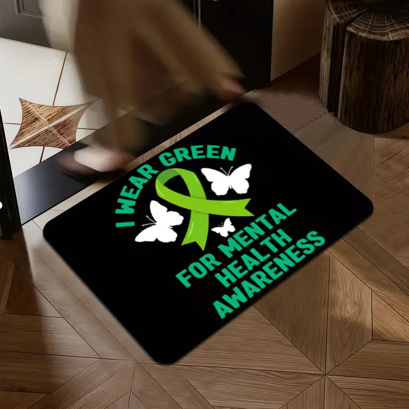 Green Ribbon Mental Health Awareness Support Mat for Bathroom Entrance Rug Gift for Mental Health Advocate