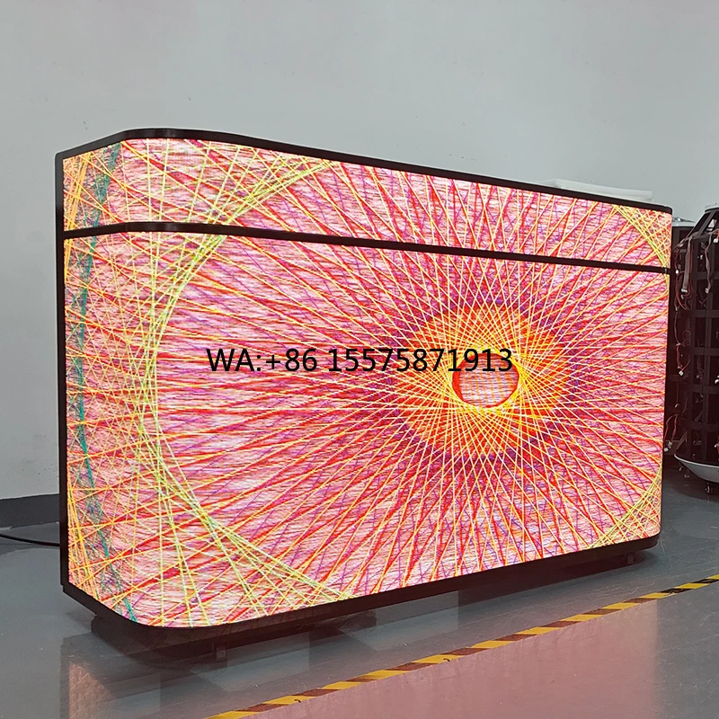 

High Quality Led Dj Booth Portable Mobile Desk Table Stand With Custom Screen Facade Top Dance Podium