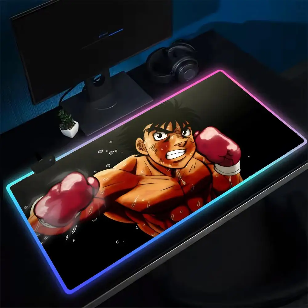 H-Hajime No Ippo Mouse Pad Anime Gaming Mouse Pad LED Table Pads Backlit Rubber Desktop XXL Mousepad RGB Desk Mats