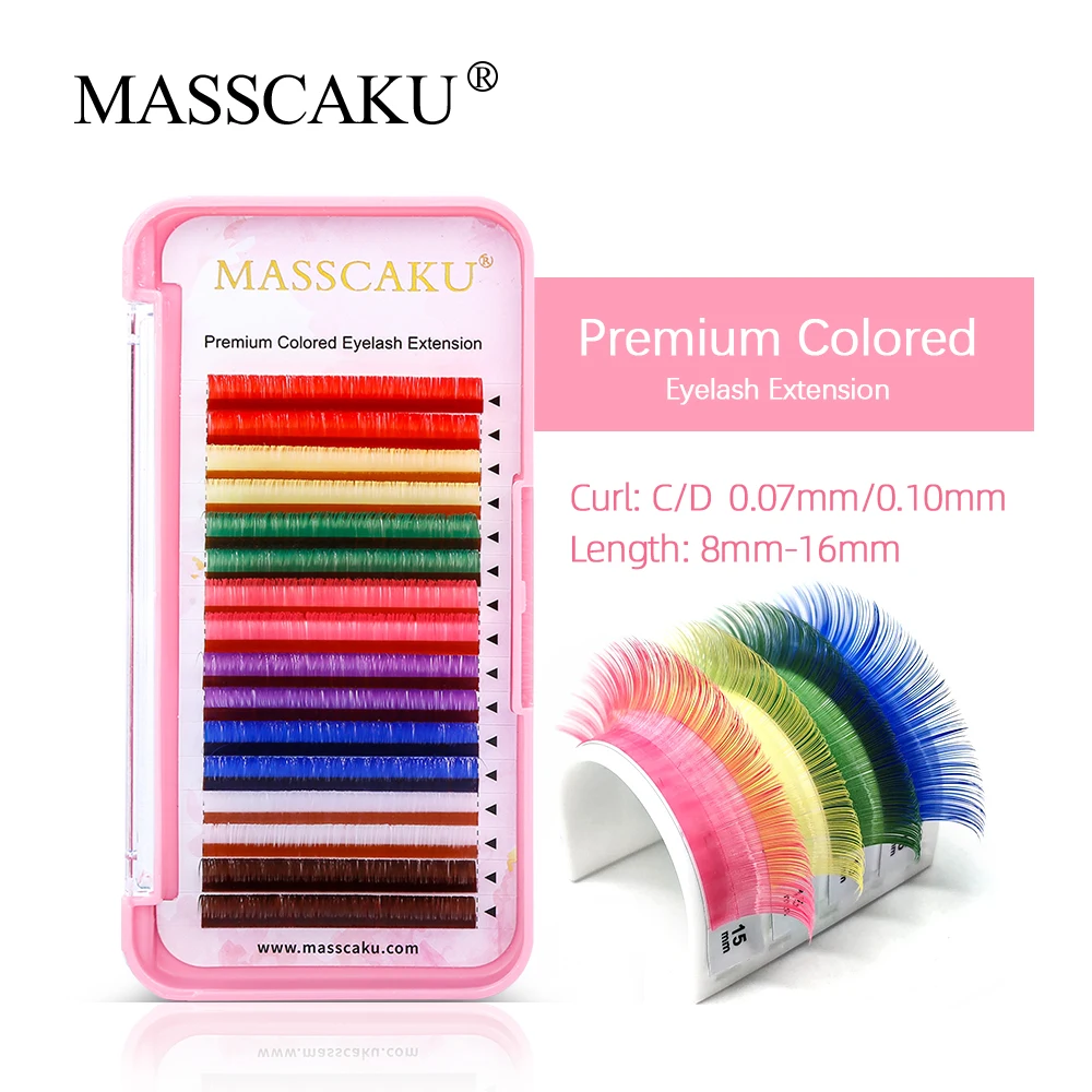 

MASSCAKU Korea PBT Colored Classical 16Rows Eyelash Extension False Individual Lashes Handmade Faux Mink Professional Eyelashes