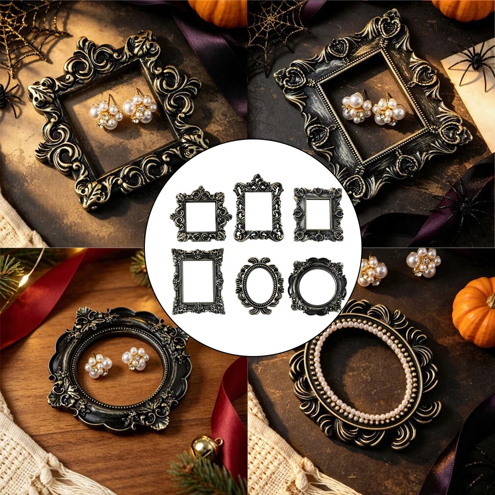 Small Black Resin Picture Frame Halloween Decor Festival Party Desktop Photo Display Stand Gothic Style Home Tabletop Ornament
