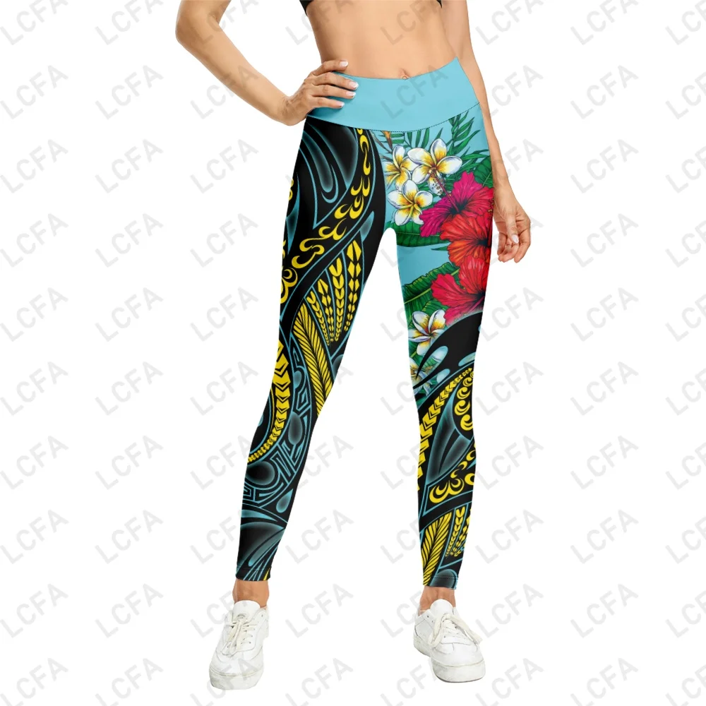 Colorful Striped Flower Tattoo Women Leggings High Waist Beauty Print Trousers Soft Female Casual Elastic Pant Custom Patterns