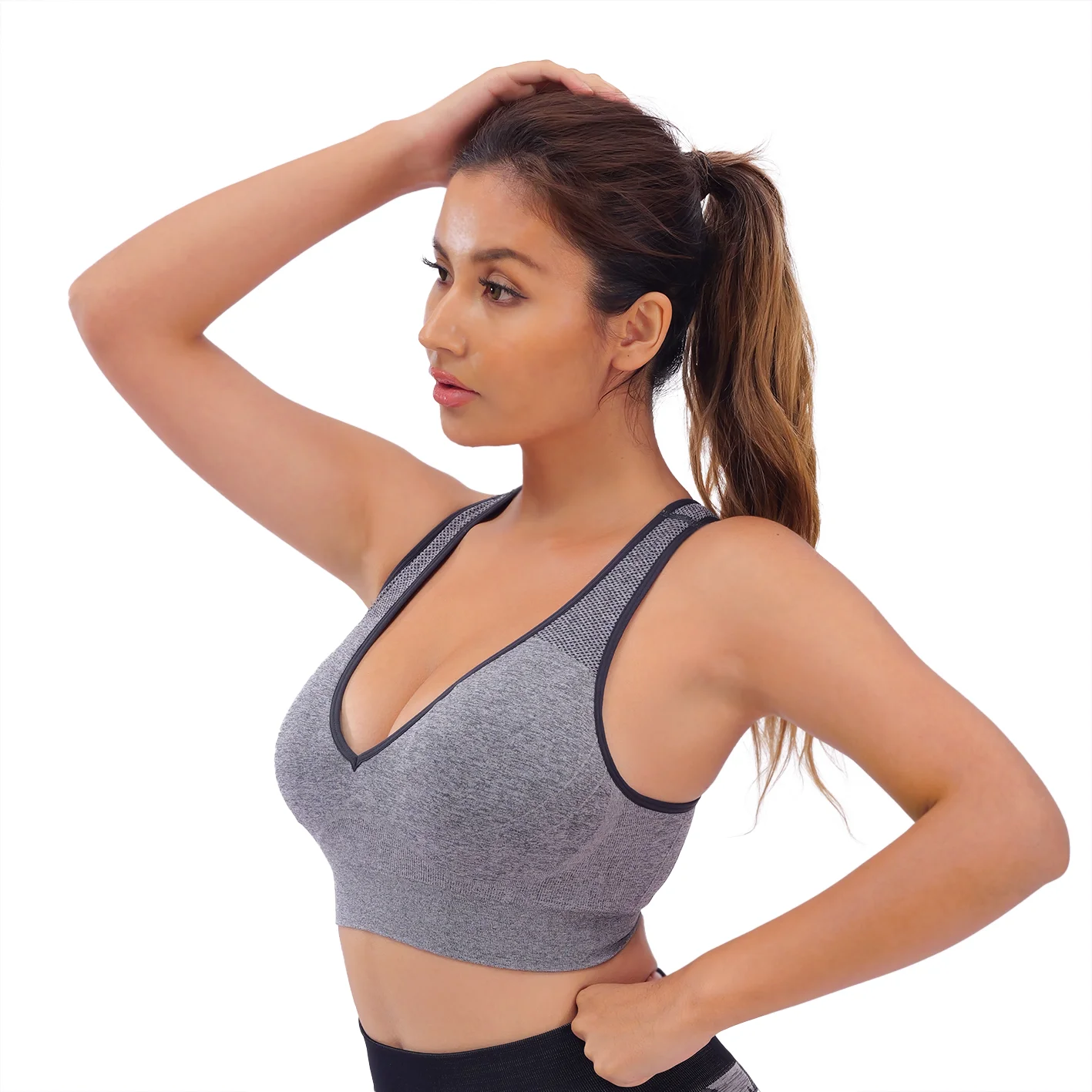 Wholesale Seamless Nylon Padded Cup Wire Free Women Top Running Fitness Wireless Lady Sports Bra