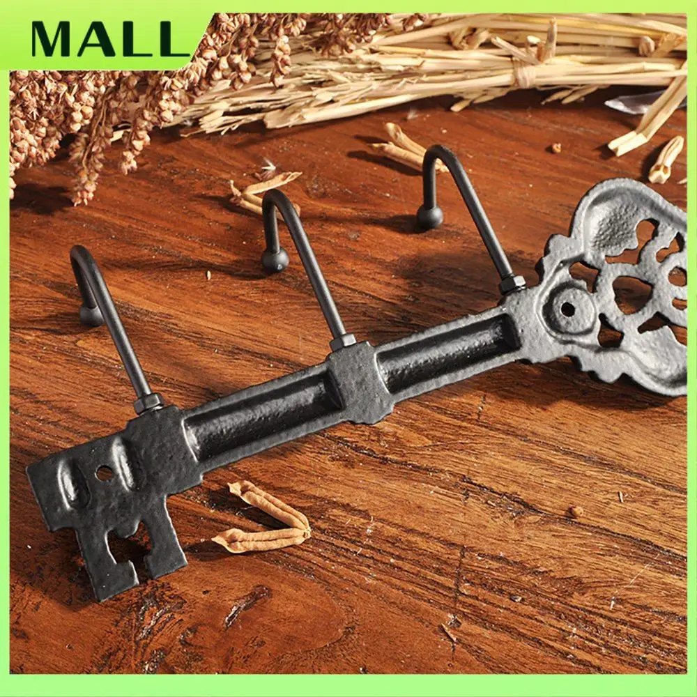 

MALL Vintage Key Holder Three Hooks Wall Mounted Black Iron Clothes Hanger Wall Coat Rack Wallets Hanger For Home