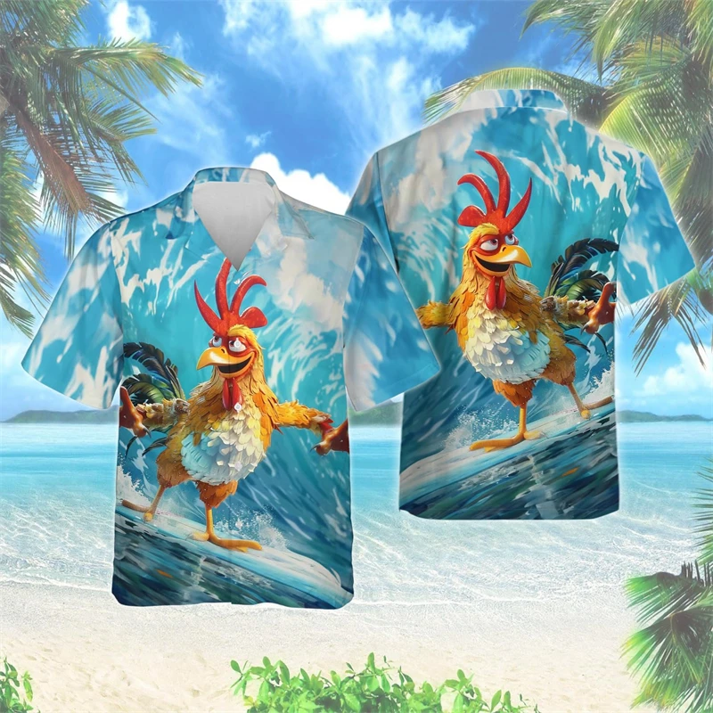 

Cartoon Rooser Graphic Shirt Men 3d Print Animal Hawaiian Shirt Summer Button Short Sleeve Sokak Yaka Aloha Blouse Tops