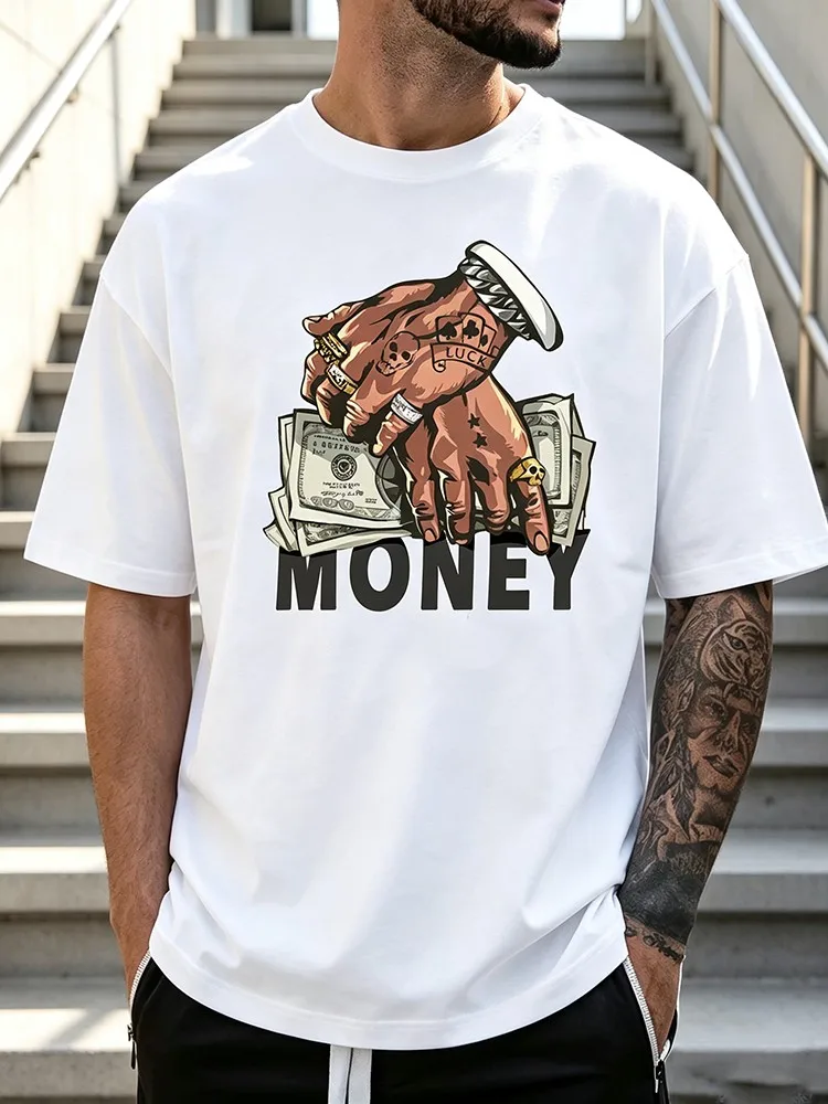 Men'S Sporty T-Shirt with Money Pattern Print
