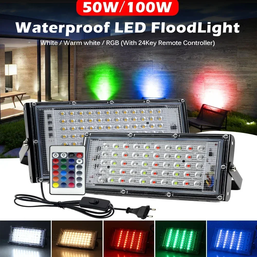 holofote led rgb 220v 50w 100w refletor ip65 a prova dagua projetor ao ar livre lampadas iluminacao de jardim 01