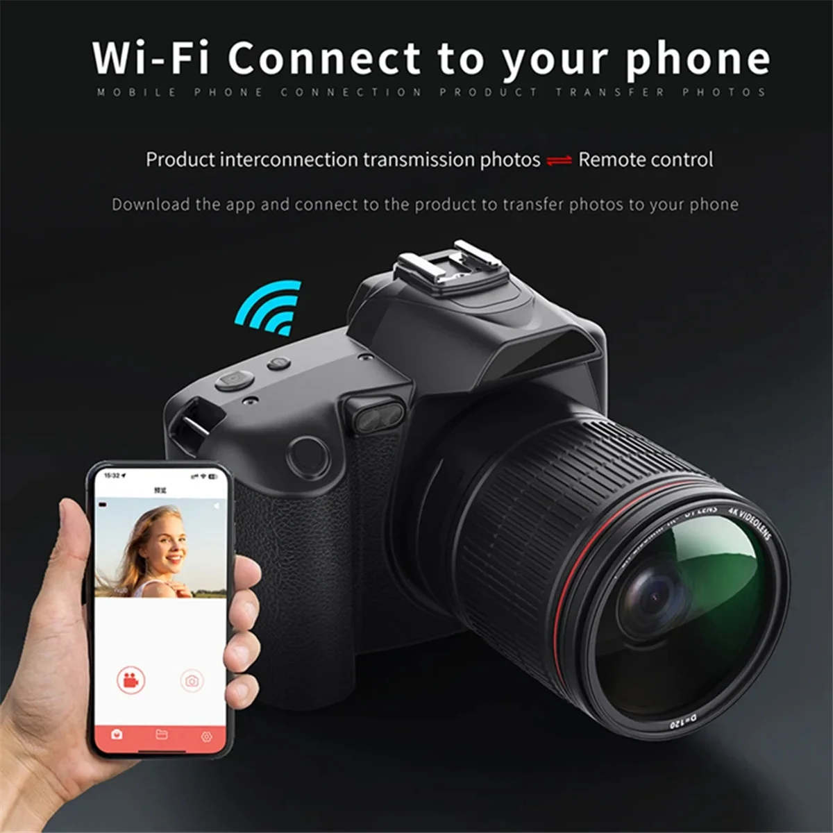 

Digital Photography Camera 4K WIFI WebCam Video Recorder 64MP Camcorder Camera Zoom Blogging Camera with 32G Memory Card