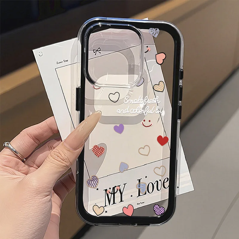 

Cute Love Heart Phone Case For iPhone 15 11 13 14 17 12 16 Pro Max 17 Air Candy Color 2 IN 1 Shockproof Soft Transparent Cover