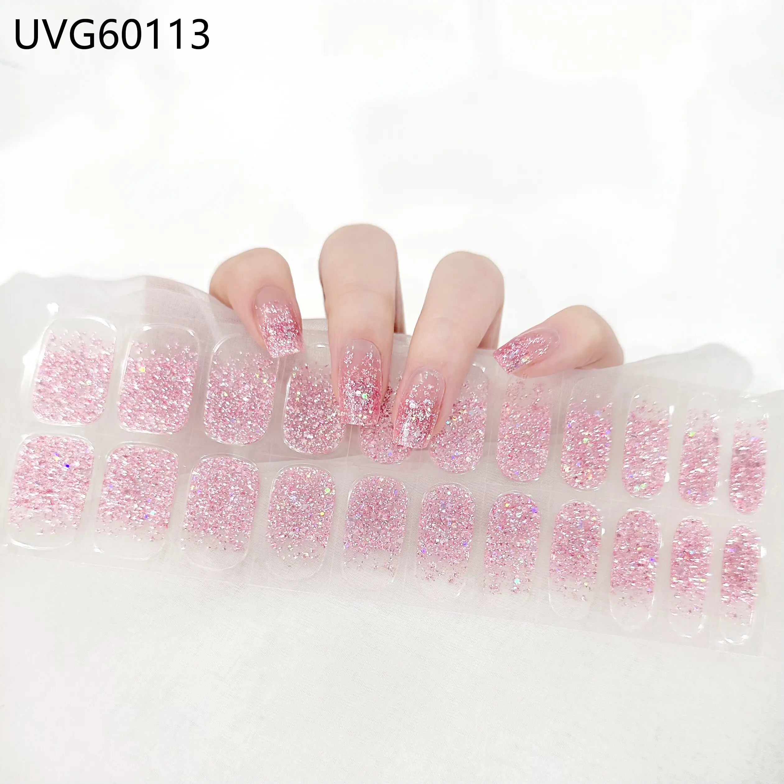 Semi-cured French Nail Wraps Gold Sliver Glitter Gel Lasting Eco-friendly Manicure UV Lamp Need Nail Sticker Finger Decals