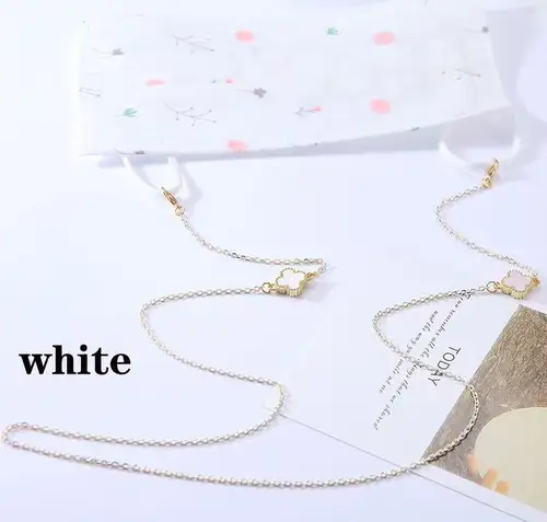 Imagen 2 del producto Cordón de cadena para gafas con flores de cristal Simple, joyería para mujer, flor antideslizante, cuatro hojas, gafas de sol para exteriores, soporte para máscara, correa para el cuello