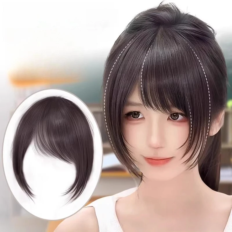 

Side-parted Wig, Made of Real Hair, with A Retro Side-parting Design, Natural Frontal Parting, and Straight and Smooth Bangs