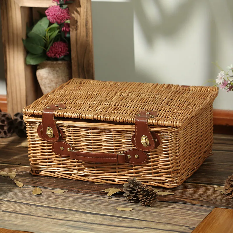 

Large Size Handheld Wier Storage Box Covered Picnic Basket Country Sle Sna Toy Organizer Basket Storage Box