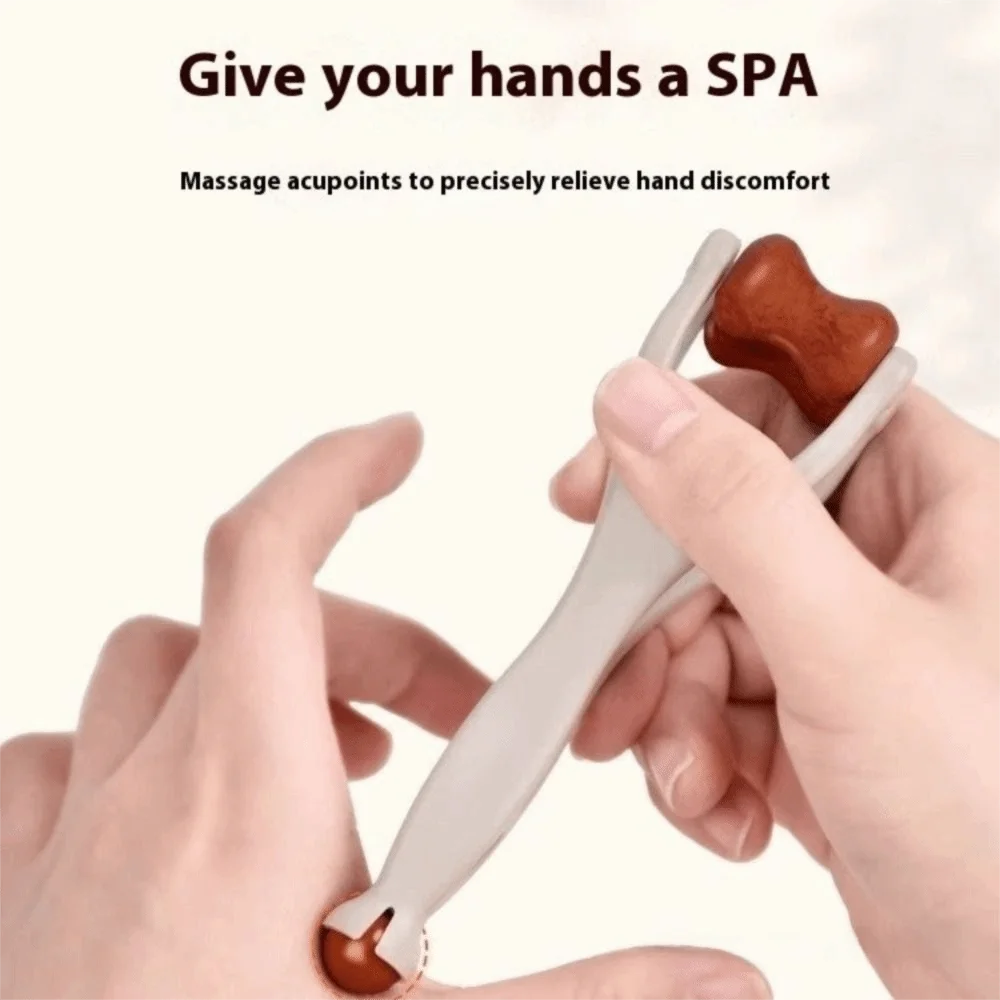 New Solid Wood Finger Massage Roller with 360° Rollers Clip Design Finger Massager Acupressure Stick for Hand Meridian Relief