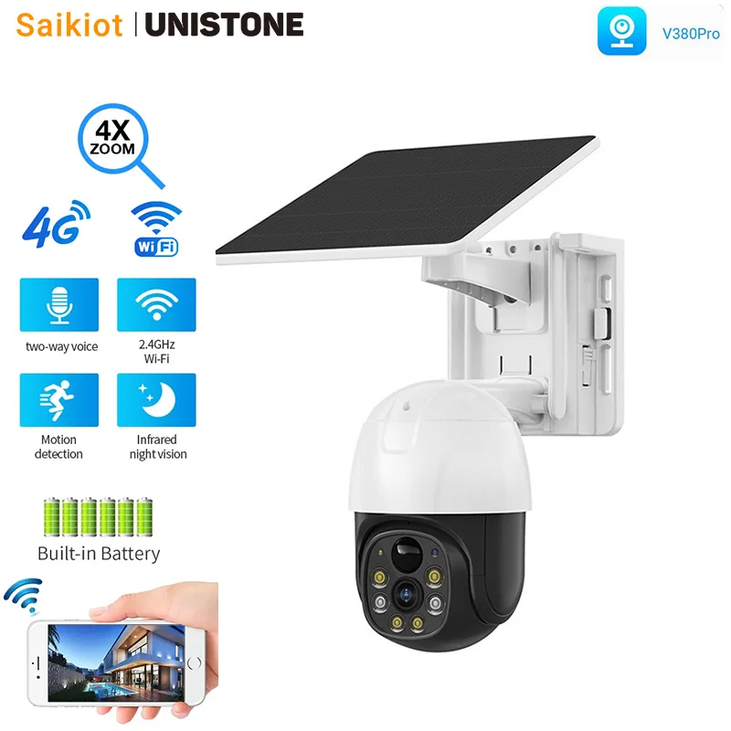

Saikiot V380 Pro 4G SIM Card WIFI Solar Battery Powered Camera Wireless PTZ Camera Outdoor Waterproof 4G Solar PTZ Camera V380