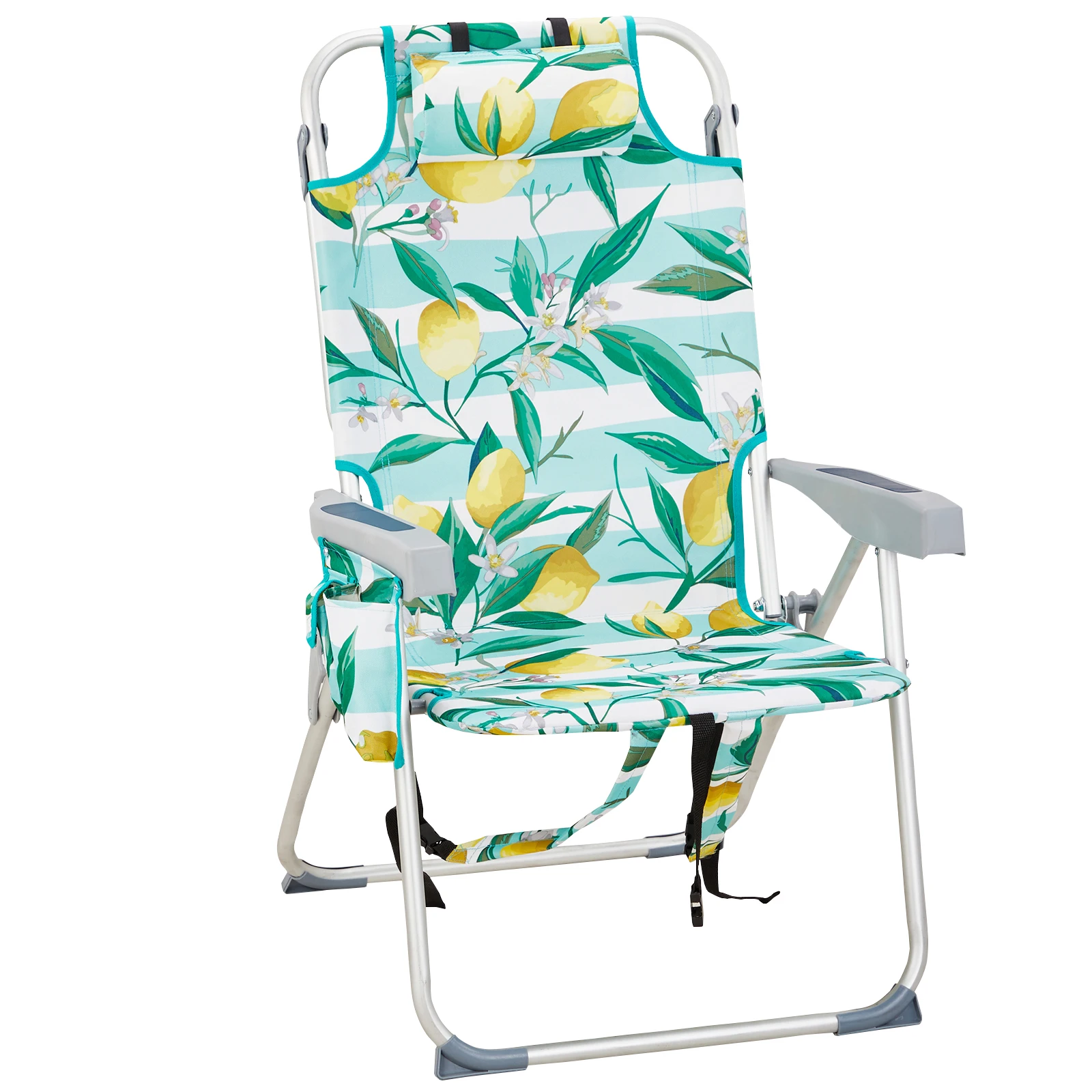 

63*70*99cm Heightened Oxford Cloth Silver White Aluminum Tube Bearing 100kg Beach Chair Lemon
