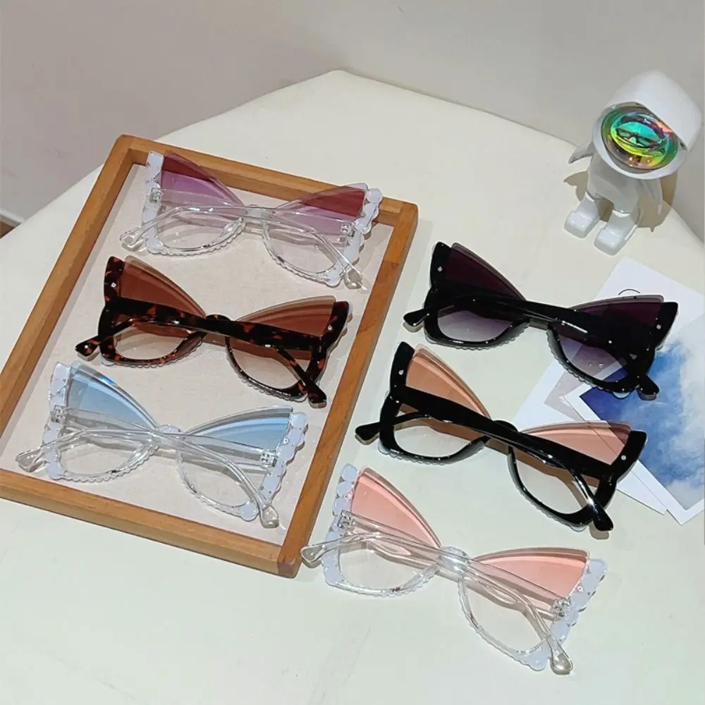 Pearl Embellished Butterfly Sunglasses Tinted Lenses Decorative Frame Pearl Sunglasses Stylish Plastic Frame Statement Eyewear