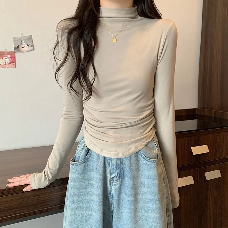 Autumn Loose Tshirt Long Sleeve Shirt Women Casual Shirt Korean Tees Office Lady T-shirt Long Sleeve Solid Top Elegant 28854