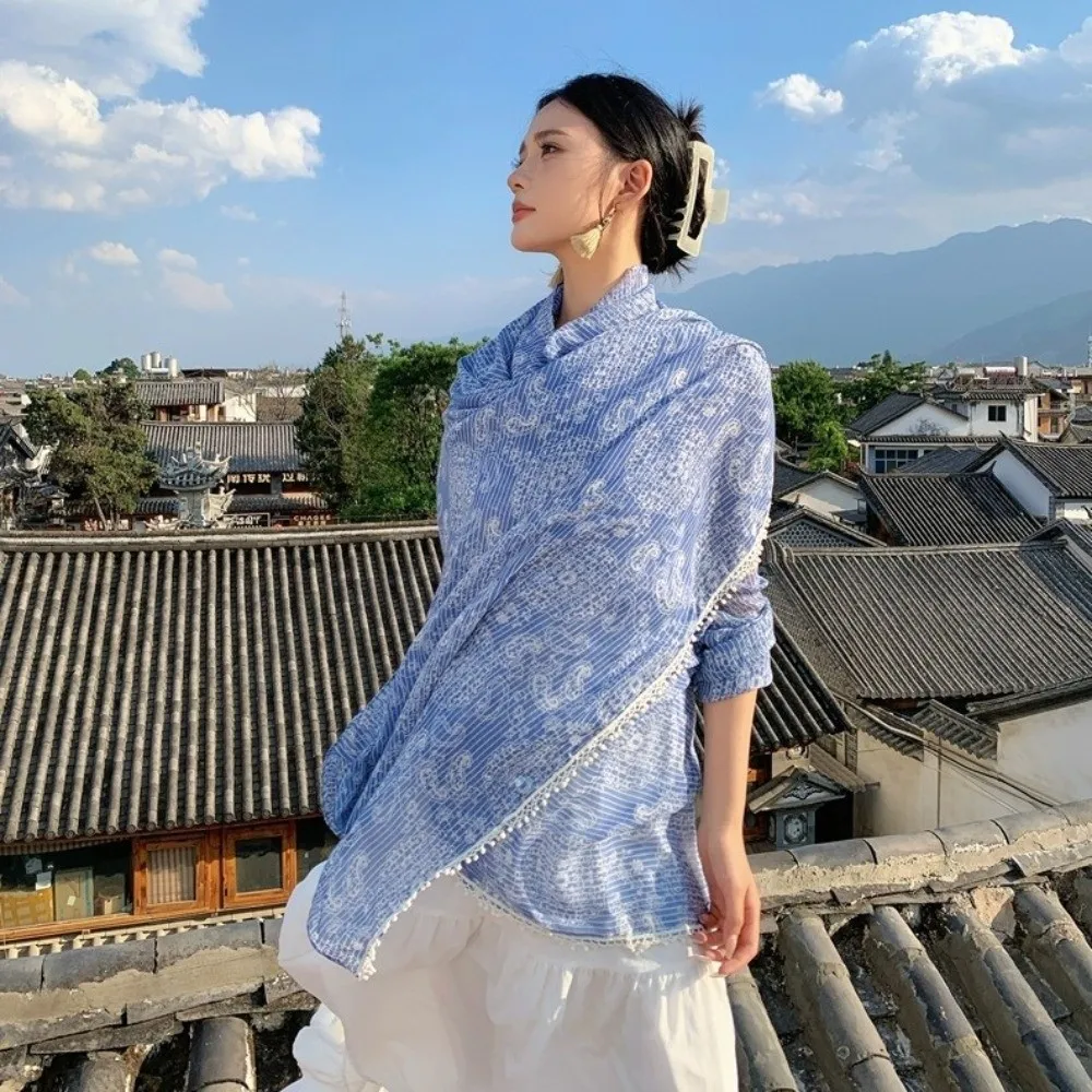 エレガントな日焼け止めペイズリーショール花ヘッドラップ日焼け止めショールプリント大型ビーチスカーフ女性