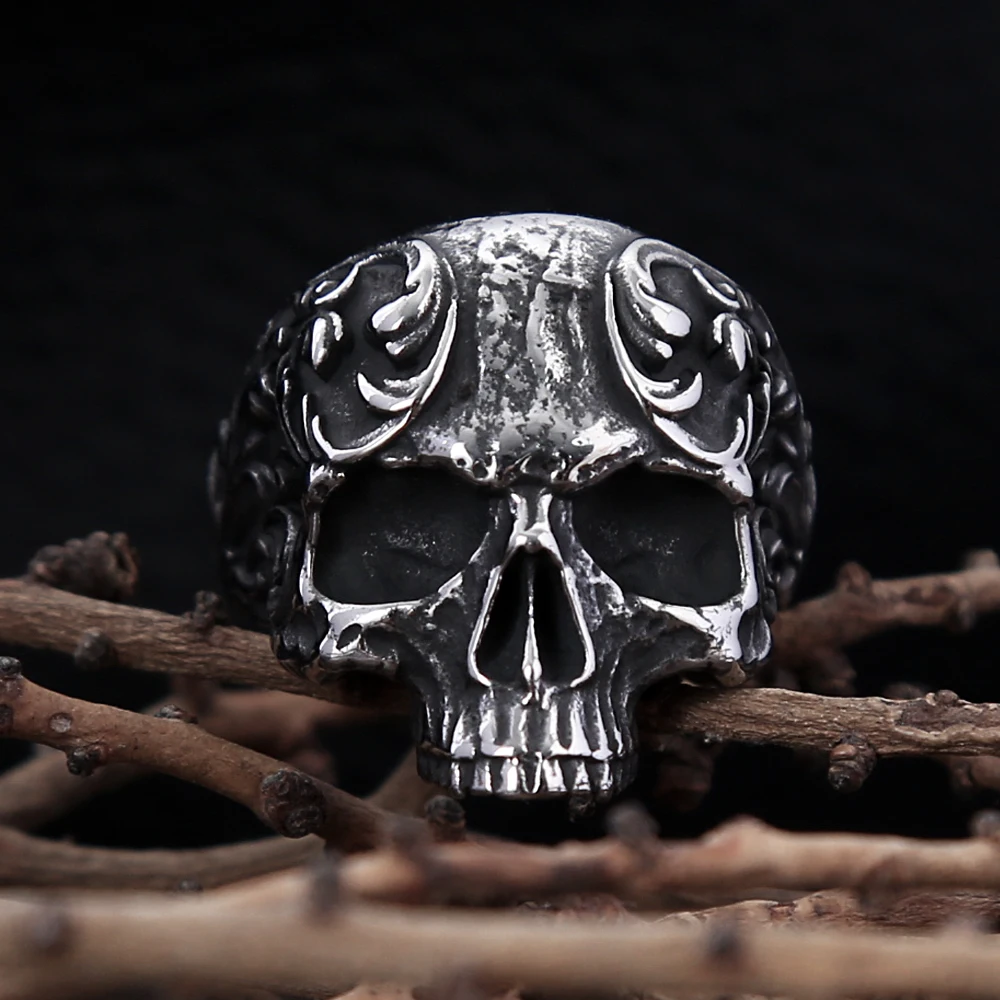 Gothic Vintage 316L Stainless Steel Skull Ring For Men Women Fashion Punk Biker Carved Rings Amulet Jewelry Gifts Dropshipping