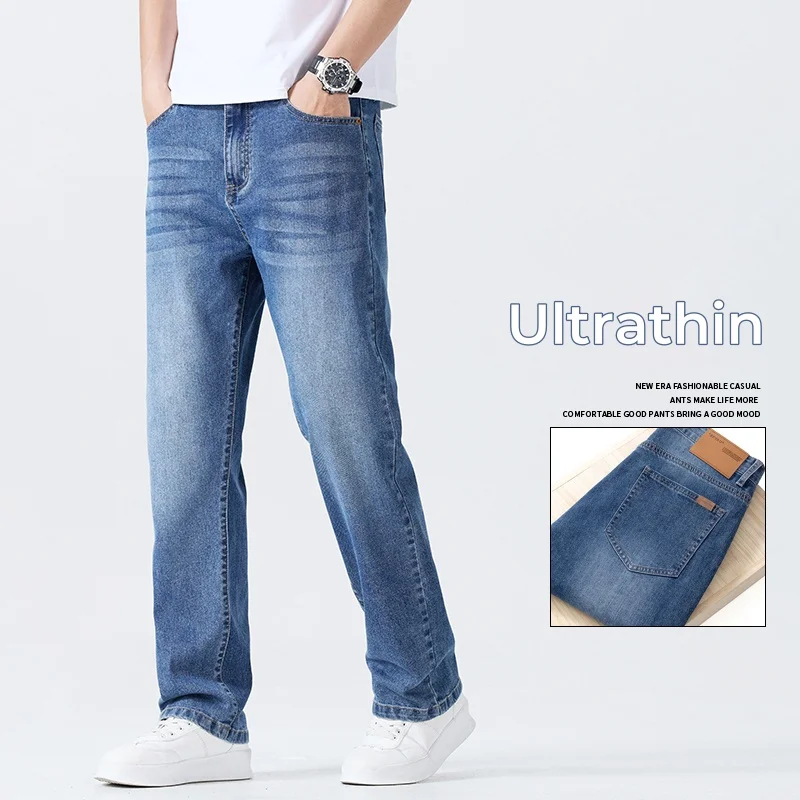 

Summer New Casual Men's Ultrathin Jeans Business Breathable Brand Trousers Comfortable Straight Loose Male Denim Pants