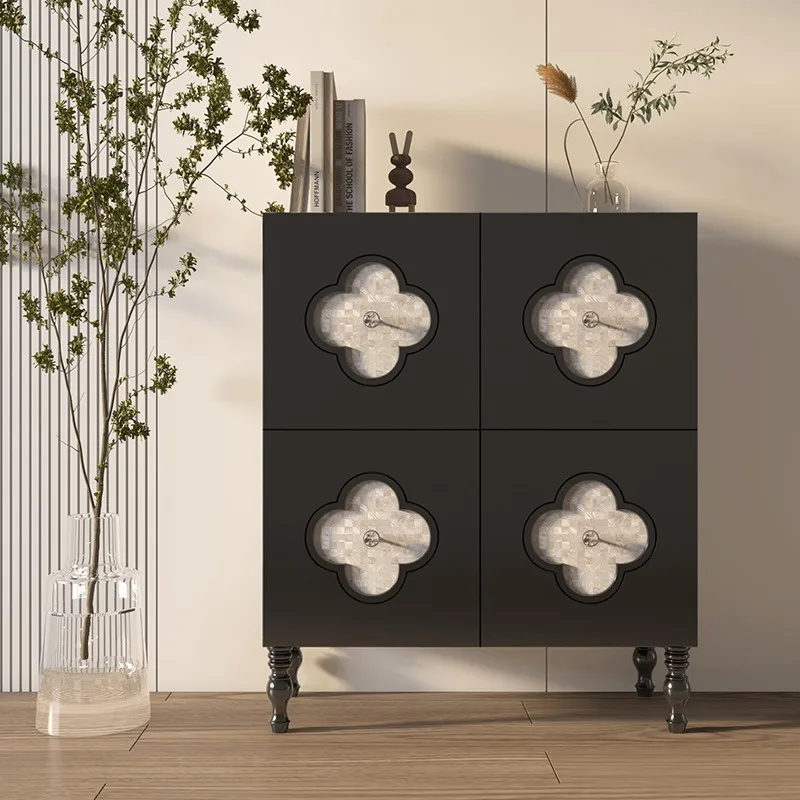 French solid wood four-palace cabinet, living room retro multi-functional dining side cabinet, bedroom four-leaf clover decorati