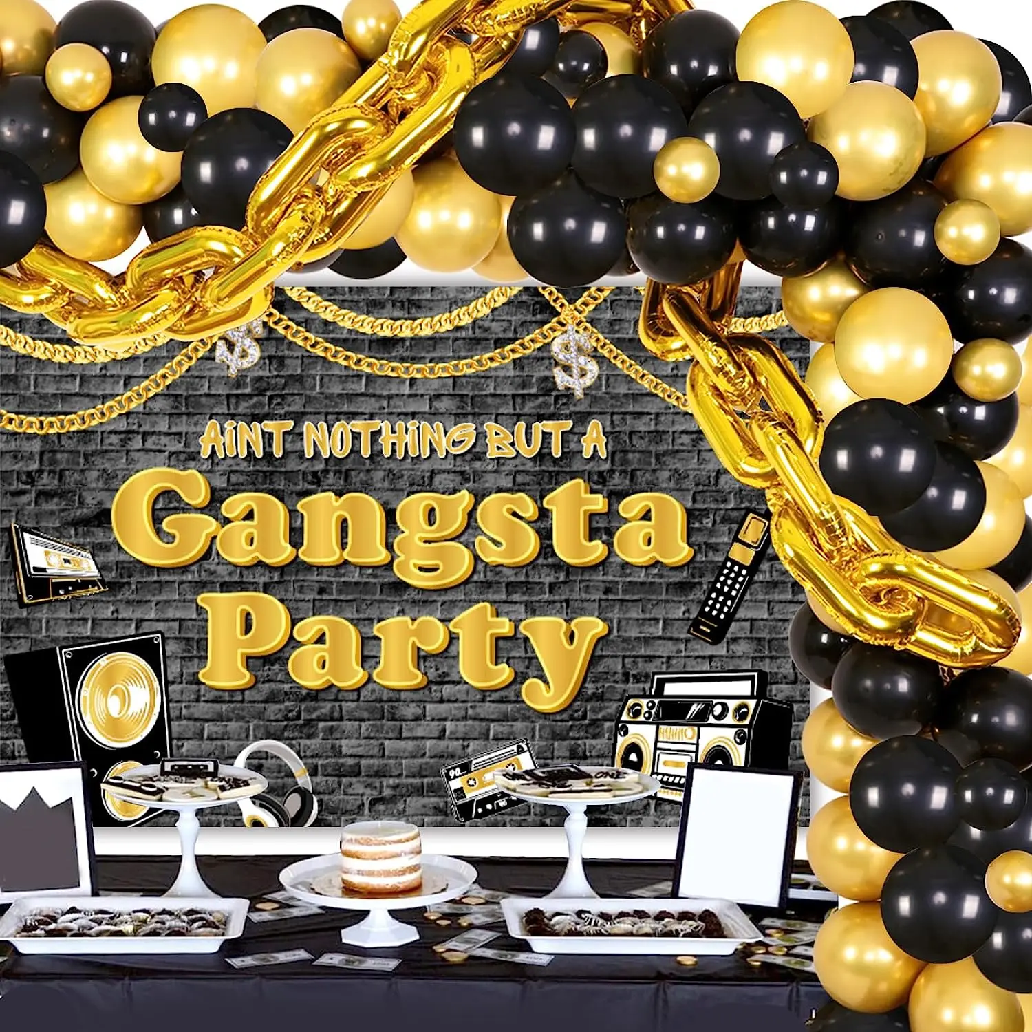 

Hip Hop Birthday Party Decors Aint Nothing But A Gangsta Party Backdrop 90s Throwback Balloon Garland Rock Birthday Supplies