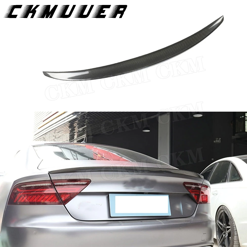 

CKMUUER Carbon Fiber Rear Boot Lip Spoiler Duck Wings For Audi A7 S7 RS7 2013 2014 2015 2016 2017 Car External Decoration