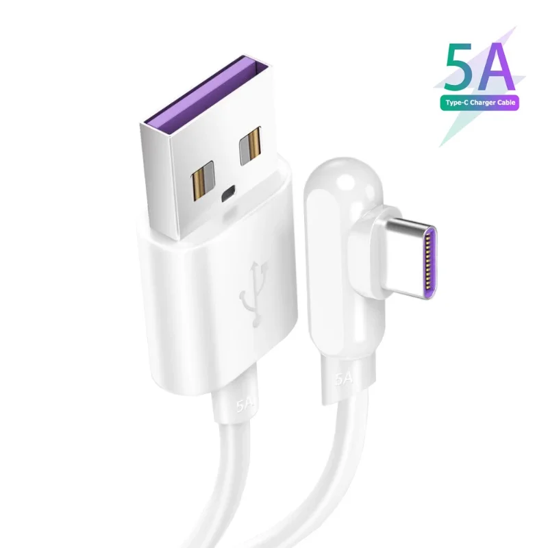 Kabel łokciowy 90 stopni USB typu C 5A do szybkiego ładowania 2.0 USB dla Huawei Xiaomi Samsung OPPO OnePlus 2M typ C kabel danych