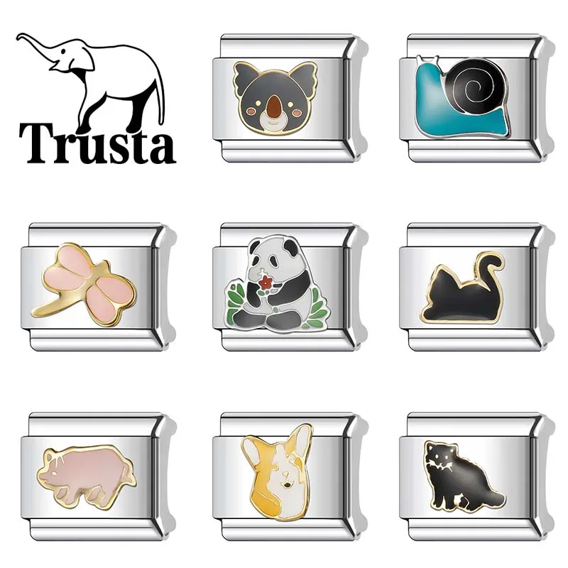 Trusta 2024 New Fashion Giraffe Panda Charm Italian Links 9mm Stainless Steel Bracelet for Women DIY Jewelry Wholesale N235