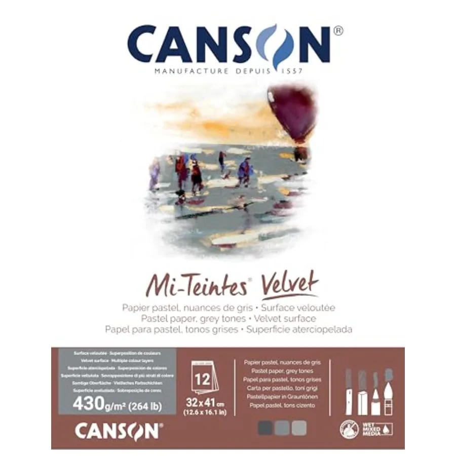 

Блокнот для рисования Mi-Teintes Velvet, серые оттенки, разные цвета, клеевое скрепление, 260 фунтов/430 г, 12 листов, 12,6x16,1 дюйма, 1 шт.