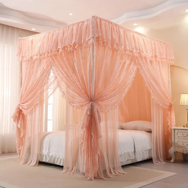 Deluxe mosquito net French three-door double-layer encrypted mosquito net, integrated lace landing court