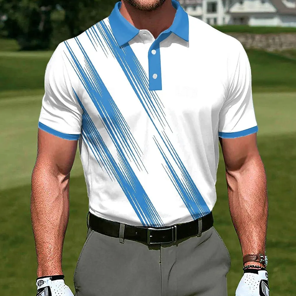 Men's Golf Line 3D Print Sports Polo Shirts Short Sleeve Collared Button Casual Athleisure Wear Spring & Summer