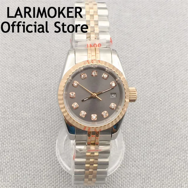 

26mm Japan NH05A Automatic Women Watch Sapphire Glass Two Tone Gold Silver Dial Diamond Index Steel Bracelet Ladies Watch