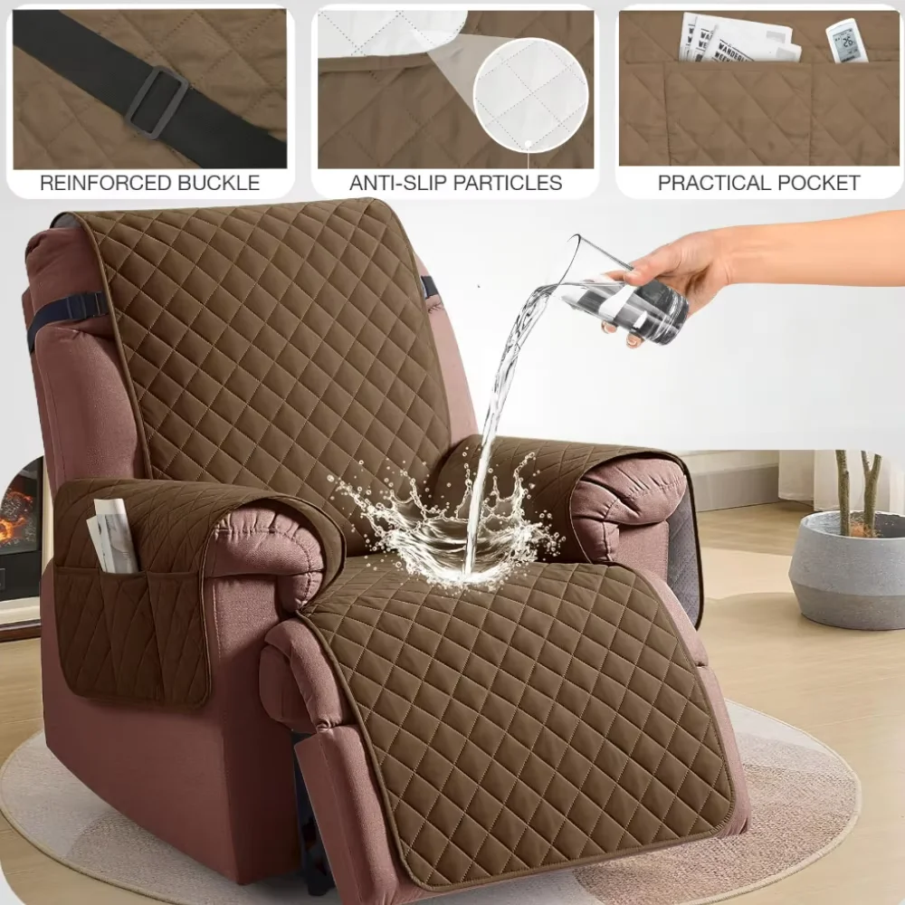 Waterproof Recliner Quilted Cover Nonslip Chair Slipcovers for Pets Dogs Kids Furniture Protector with Elastic Straps & Pockets