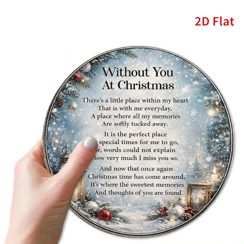 2D Flat, 2D Flat Wooden Round Sign - Memorial Christmas Hanging Plaque, Christmas Decorative Sign, Snowflake Wreath Themed Comme