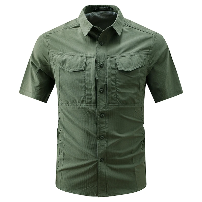 Men's Tactical Short Sleeve Shirt Men Work Cargo Shirts with Zipper Pocket Outdoor Breathable Quick Dry Hiking Fishing Shirts view 2