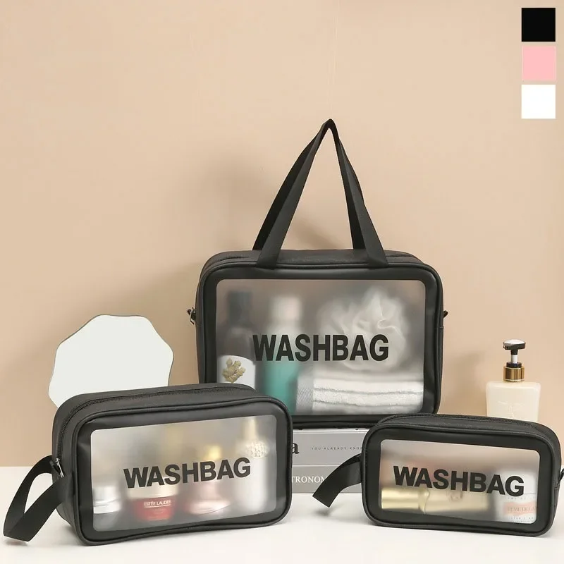 Nero // bianco/rosa borsa da viaggio portatile trasparente per donna borsa da viaggio impermeabile per trucco organizzatore cosmetico di grande