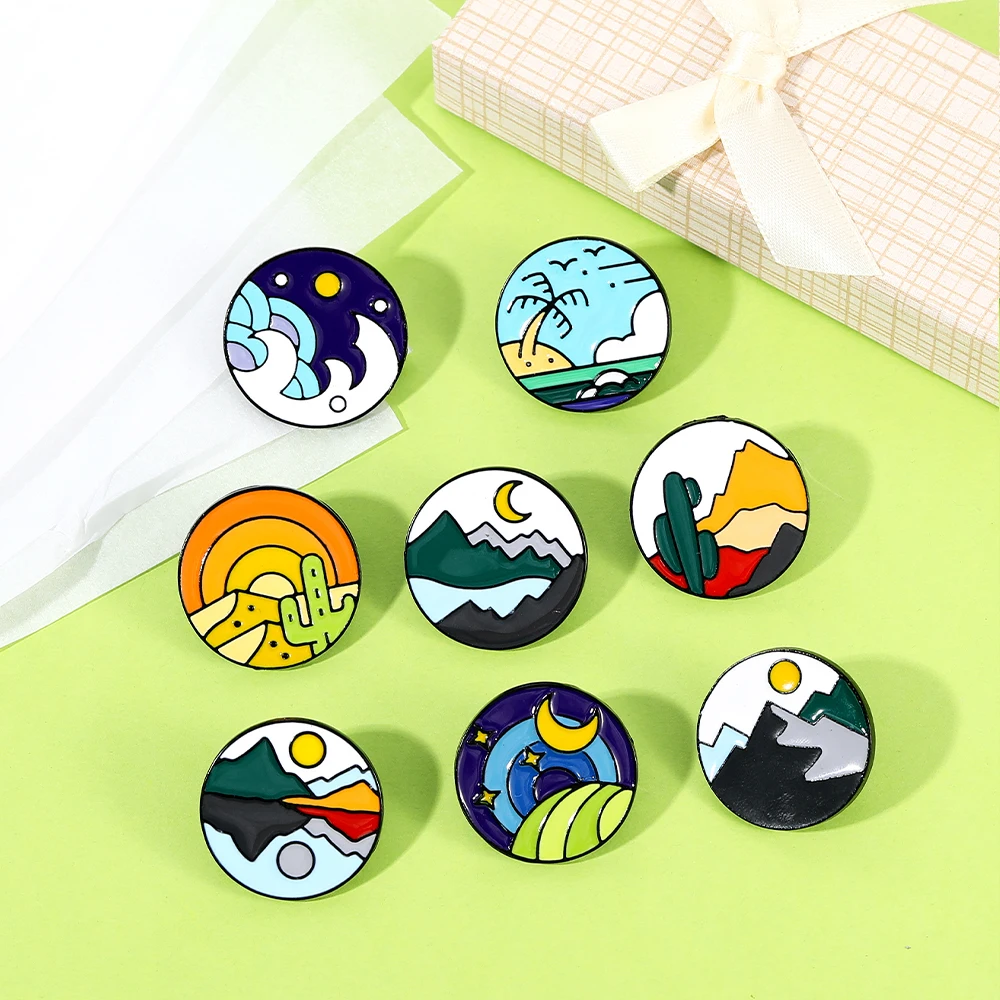 مضحك المناظر الطبيعية جولة المينا دبابيس الشاطئ المحيطات الصحراء المراعي الجبال البحيرات والغابات نمط دبابيس