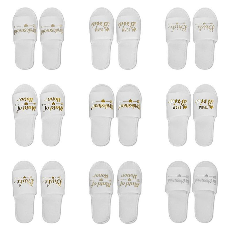 1pair bride shower bride wedding decoration bridesmaid hen party spa soft slippers ladies bachelorette party supplies gifts