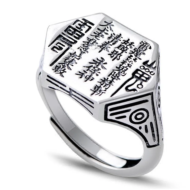خواتم كلاسيكية من الفضة التايلاندية سداسية للرجال والنساء ، حروف لامعة ، نمط عرقي كلاسيكي ، مجوهرات للولائم ، القيل والقال ، 925