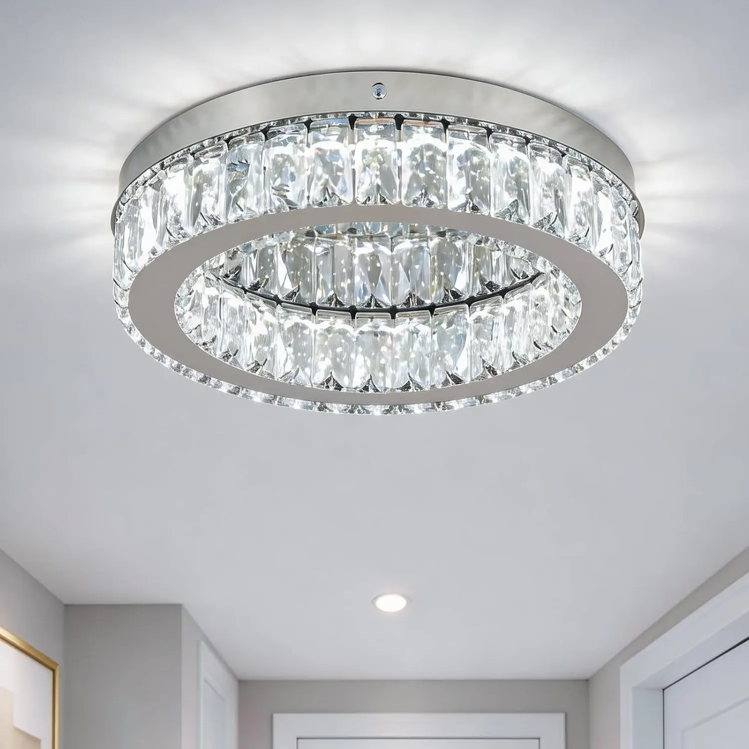 11.8-inch Round Crystal LED Recessed Ceiling Light, Cool White, No Dimming