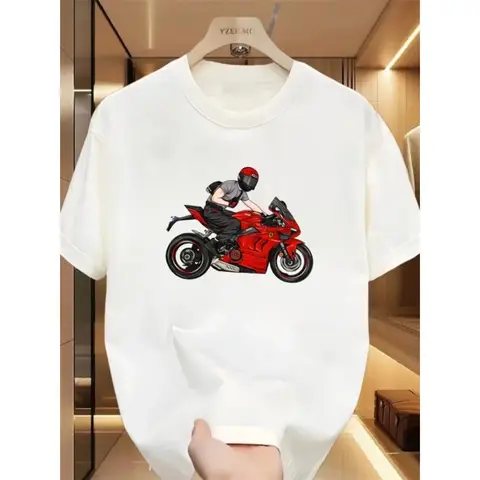 Ducati 남성용 오토바이 프린트 티셔츠, 해변 통기성, 재미있는 의류, 오버사이즈 캐주얼 면 상의, 반팔