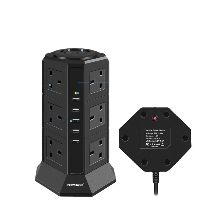 High Power3250WIntelligent Vertical British Standard Socket Home Desk Surface with Power CordUSBPower strip