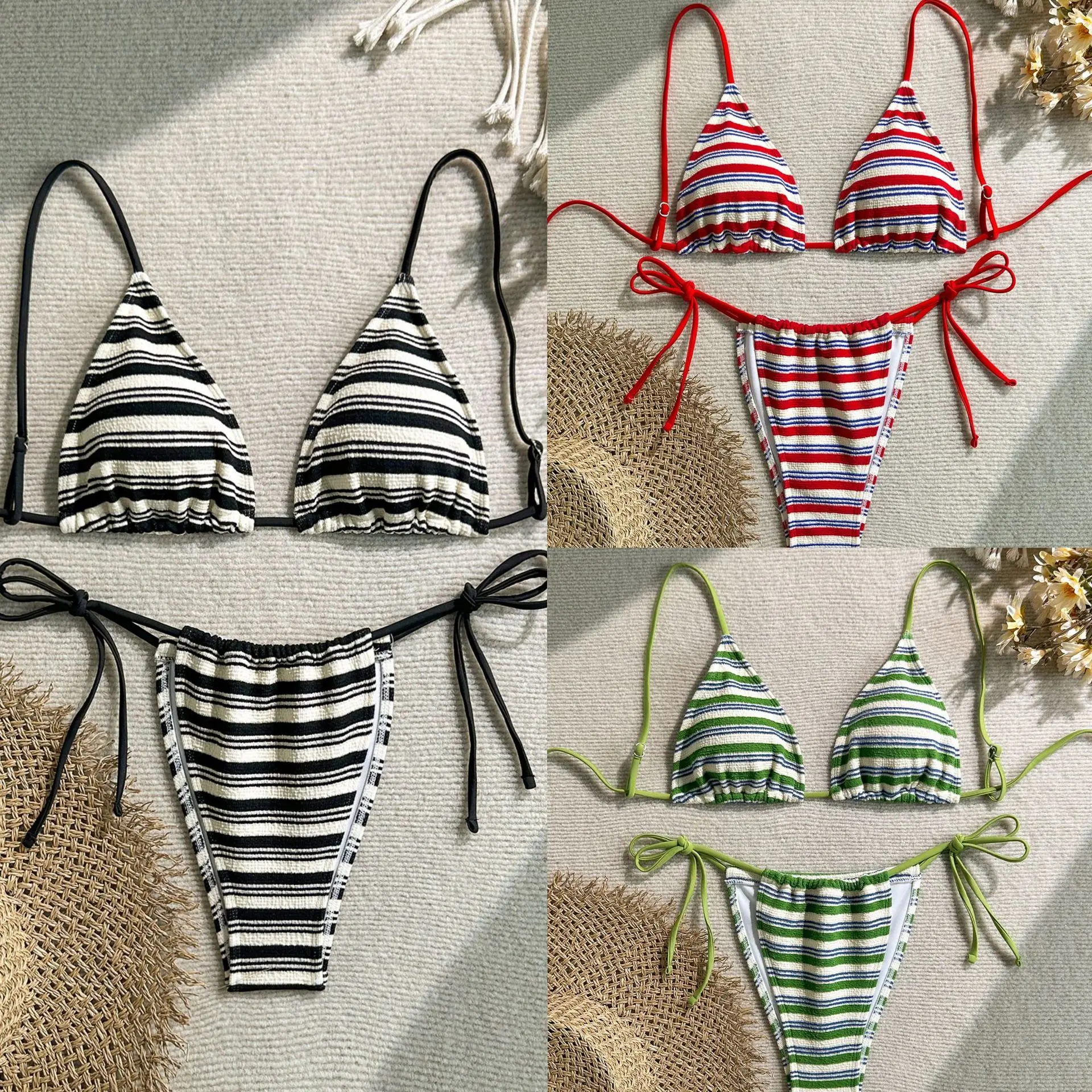 

2025 Новое сексуальное полосатое полотенце Ins Wind Ladies Vacation Bikini Split Swimsuit Maillot De Bain Femme 2 шт. Купальник Рюши