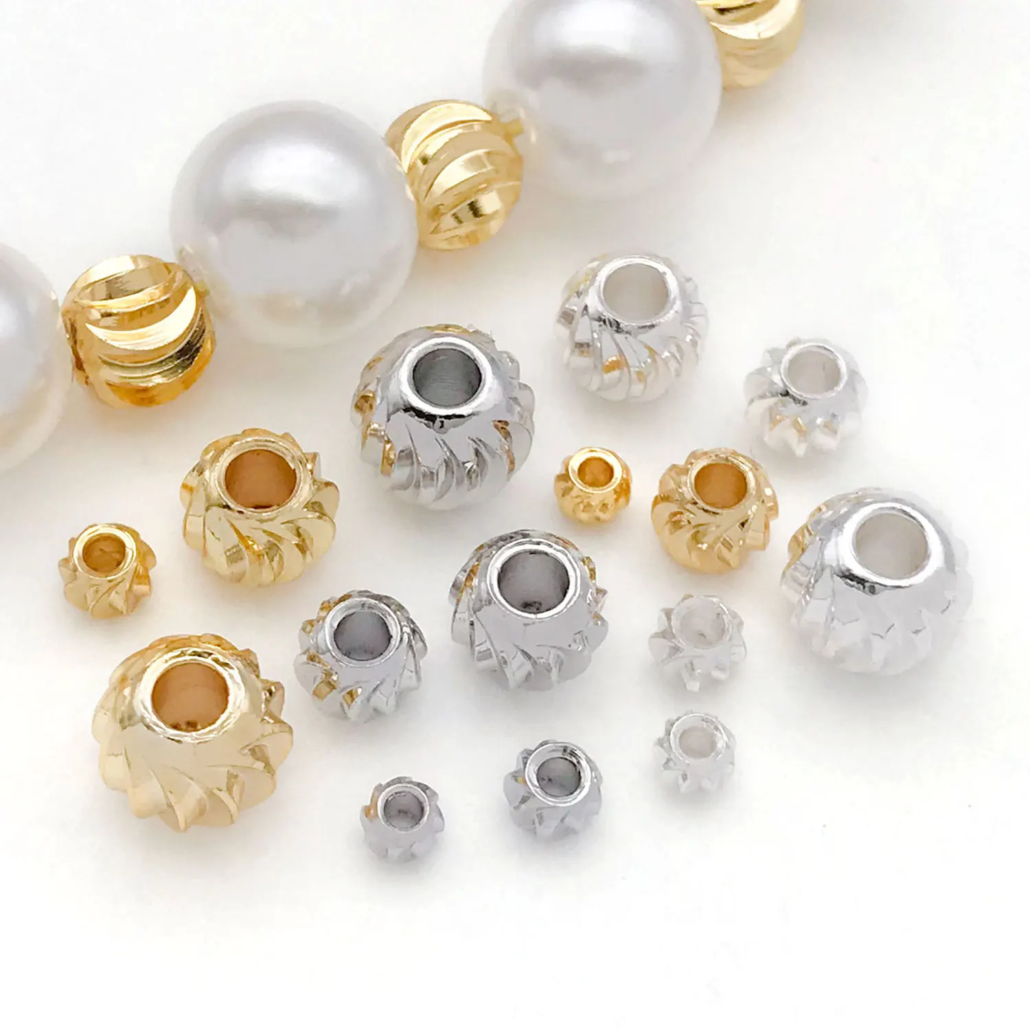 20pcs 18K Real Gold Plated Brass Striped Cut Flower Spacer Beads For DIY Bracelet Necklace Earrings Jewelry Making Accessories