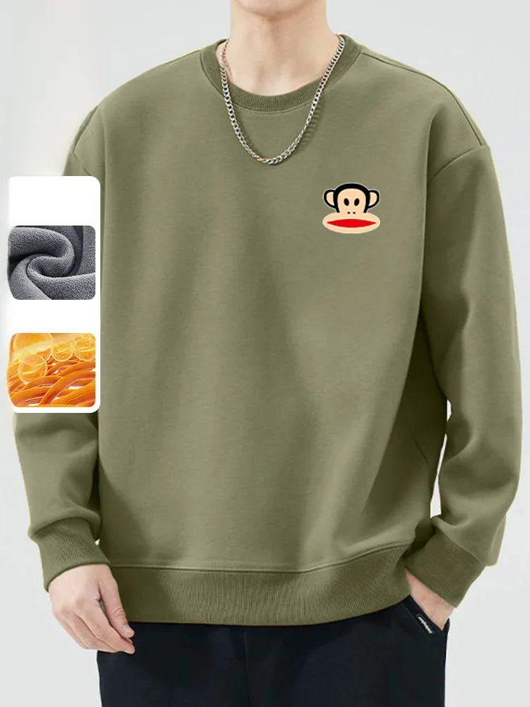 

Мужская толстовка на флисовой подкладке, свободного кроя, с круглым вырезом, теплая, повседневная, зимняя, молодежная, модная