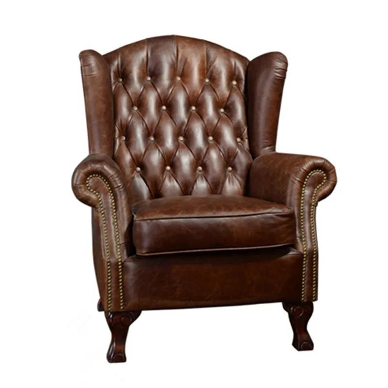 

American retro leather sofa chair living room single sofa hotel clubhouse tiger chair cafe leather high back chair