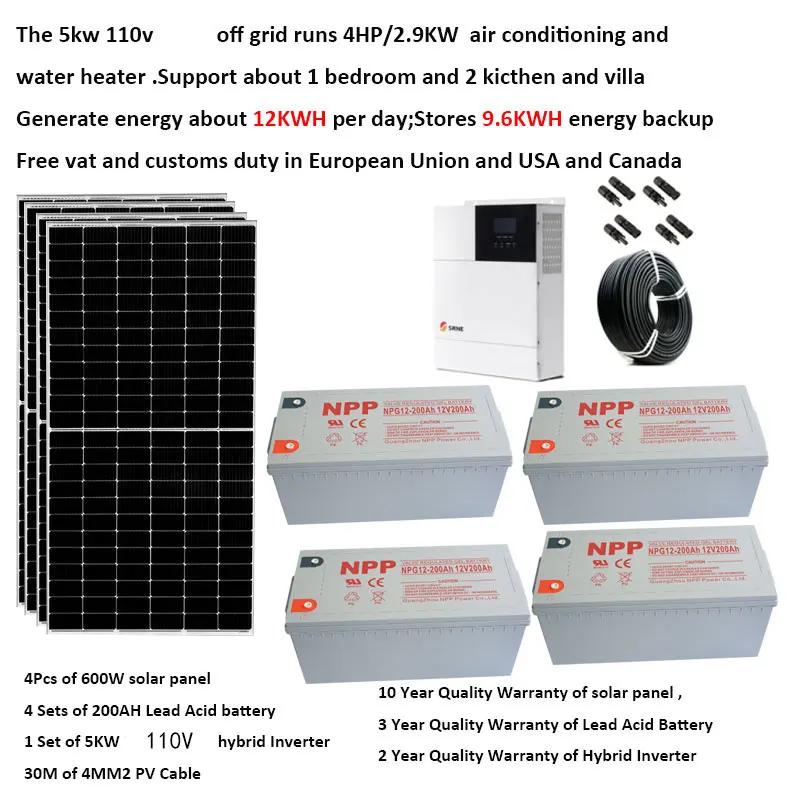 

Solar System For Home Complete Kit 5000W 5KW 220V 110V Solar Panel Lead Acid Gel Battery Off Grid Hybrid Inverter Farm House